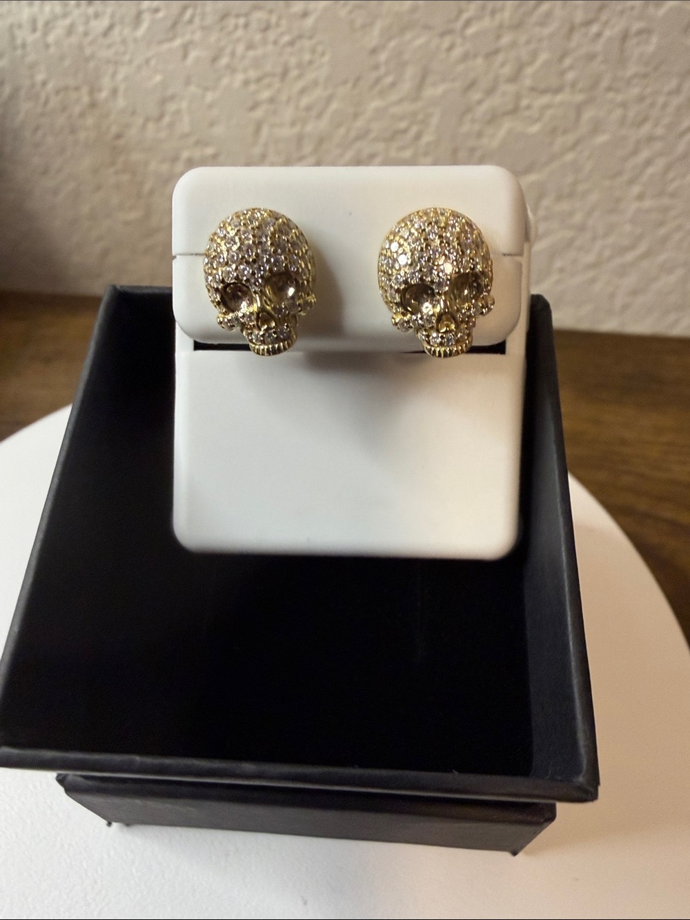 Moissanite Skull Gold Tone 925 Sterling Silver Earrings